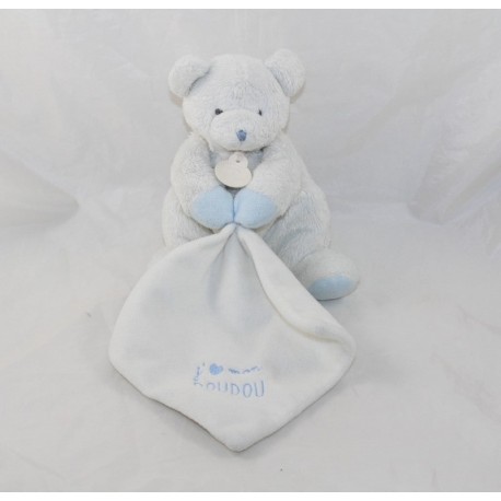 Doudou fazzoletto orso DOUDOU e COMPAGNIE Amo il mio blu bianco softie 20 cm