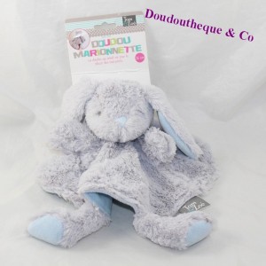 Doudou flat rabbit TOM - ZOÉ round blue grey puppet 26 cm