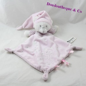 Doudou flacher Diamantbär MAX - SAX rosa Mond Streifen Carrefour 31 cm