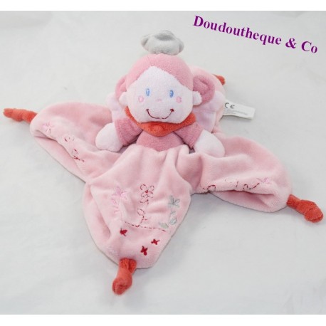 Doudou plat fée NICOTOY rose étoile ailes d'ange 26 cm