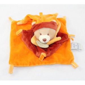 Doudou flat bear DOUDOU AND COMPAGNIE Cinnamon orange square 17 cm