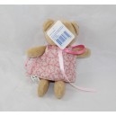 Mini doudou ours KALOO Petite Rose robe à fleurs rose mini poupée 15 cm