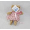 Mini doudou ours KALOO Petite Rose robe à fleurs rose mini poupée 15 cm