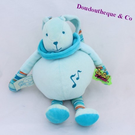 Doudou puppet Bunny BLANKIE and company Tatoo flowers blue 25 cm