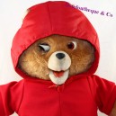 Peluche électronique ours vintage Teddy Ruxpin tenue aviateur rouge vendue en l'état 50 cm