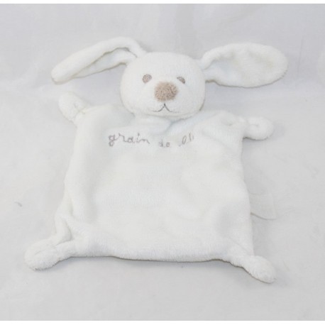 Doudou coniglio piatto GRAIN BLE bianco naso marrone 22 cm