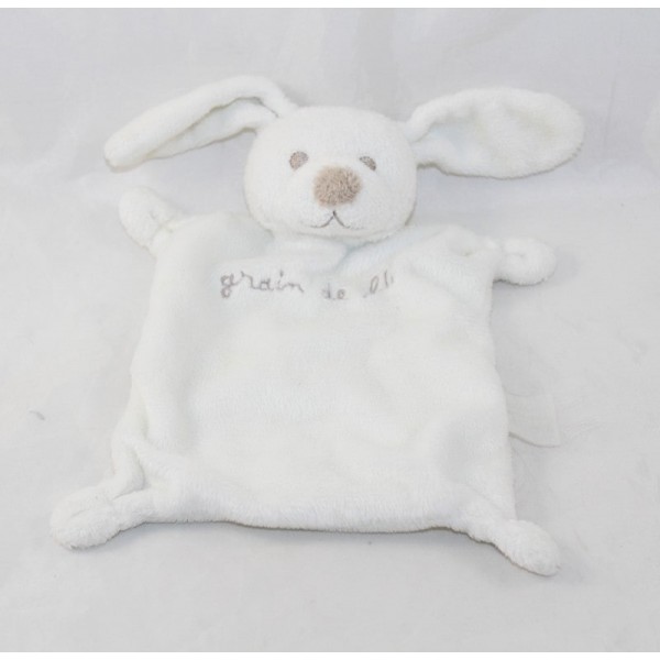 Doudou Plat Lapin Grain De Ble Blanc Nez Marron 22 Cm Sos Doudou