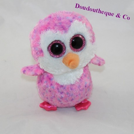 Peluche hibou TY Beanie Boos Chouette rose gros yeux 15 cm