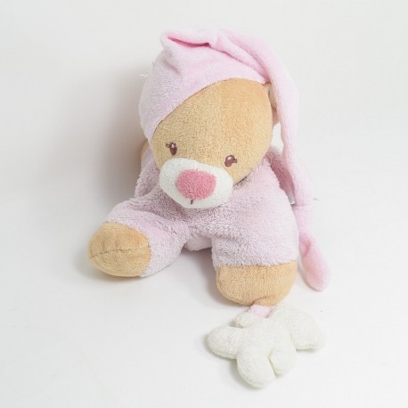 Doudou Flachbär NATTOU Milo - Lena Rakete rosa beige Mütze