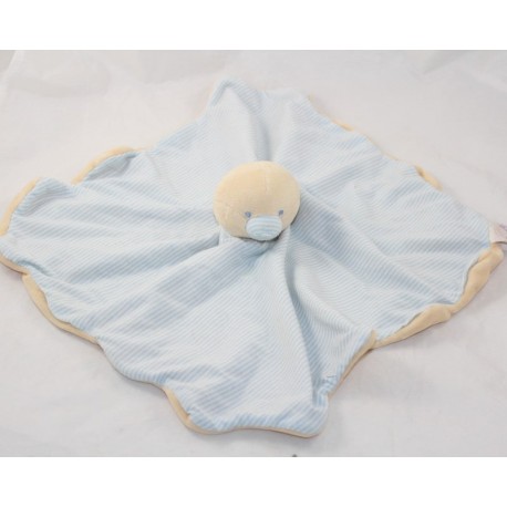 Doudou plat poussin NOUKIE'S rayé bleu jaune oiseau 35 cm