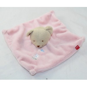 Doudou flat bear TEX BABY pink white margueritte 22 cm