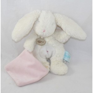 Doudou coniglio BABY NAT' Il fazzoletto bianco ventre rosa avvolge 20 cm