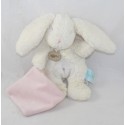Doudou conejo BABY NAT' El vientre rosa blanco abeja pañuelo abrazos 20 cm