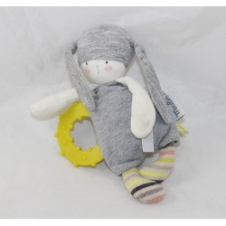 Doudou rattle rabbit MOULIN ROTY The little Dodos gray yellow teething ring