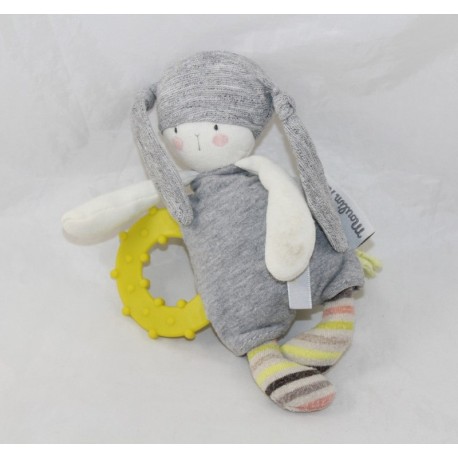 Doudou conejo de cascabel MOULIN ROTY El pequeño anillo de dentición amarillo gris Dodos