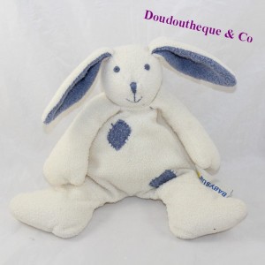 Doudou lapin BABYSUN blanc bleu 22 cm