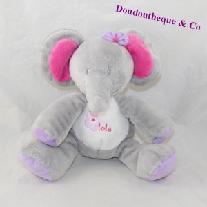 Doudou éléphant ARTHUR ET LOLA Bebisol gris rose 18 cm