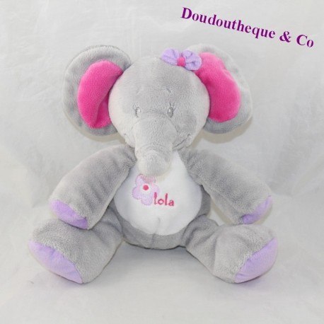 Doudou elephant ARTHUR AND LOLA Bebisol pink grey 18 cm