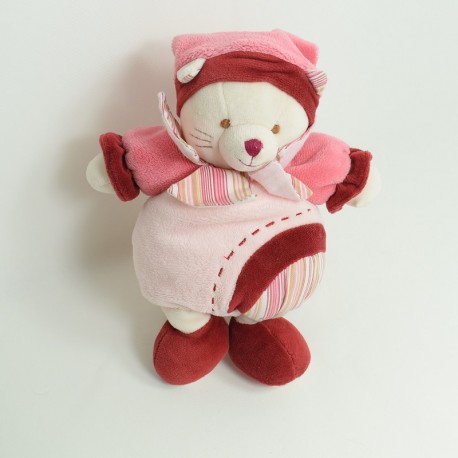 Doudou Minouchette cat DOUDOU AND COMPAGNIE pink burgundy 25 cm