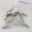 Doudou flat bear CREDIT MUTUEL striped white grey cap 26 cm