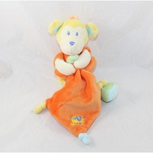 Doudou mouchoir singe POMMETTE Intermarché orange jaune 22 cm