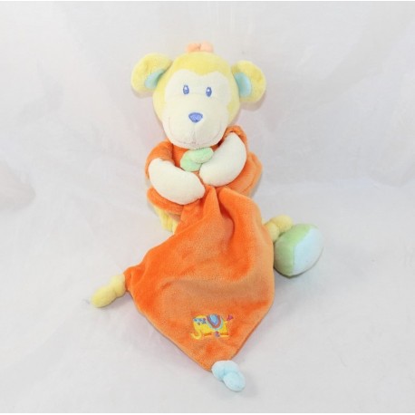 Doudou handkerchief monkey POMMETTE Intermarket orange yellow 22 cm