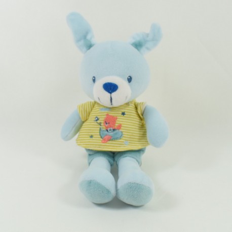 Peluche lapin POMMETTE bleu avion ours orange 26 cm