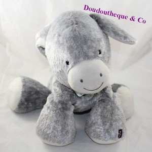 Large stuffed donkey KALOO Régliss' ânon Friends gray bandana blue 35 cm