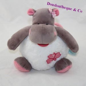 Peluche musicale hippopotame BABY NAT Zoé blanc rose 19 cm