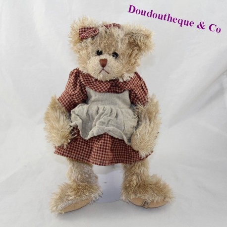 Peluche ours LOUISE MANSEN beige robe tablier 26 cm