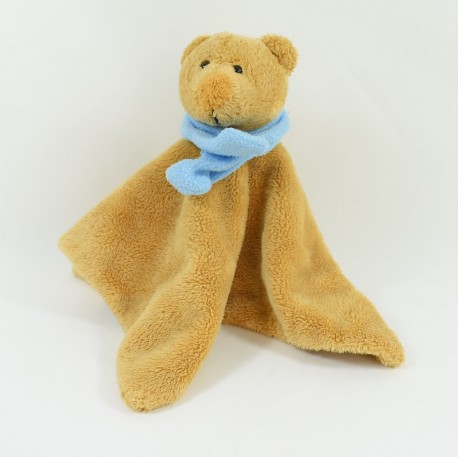Doudou flat bear HEYTENS brown blue scarf 29 cm
