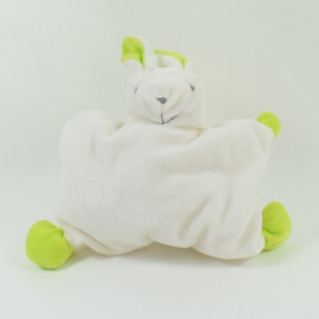 Doudou semi flat rabbit CORINE DE FARME white green 25 cm