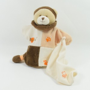 Doudou marionnette ours BABY NAT mouchoir Tit' Pat 24 cm