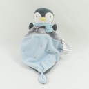 Doudou plat pingouin MOTS D'ENFANTS bleu gris et blanc étoiles et écharpe