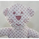 Doudou chat BOUT'CHOU Monoprix blanc étoile rose 30 cm