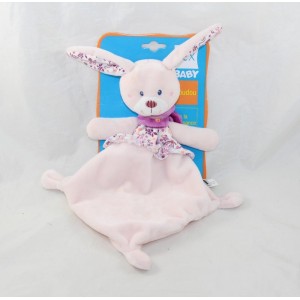 Doudou flaches Kaninchen TEX Raute rosa blühendes Carrefour