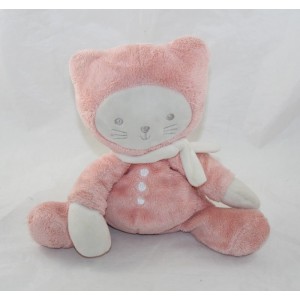 Doudou gato plano TEX BABY salmón rosa naranja Carrefour 32 cm