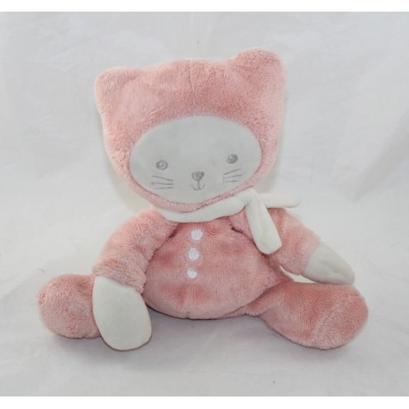 Doudou flat cat TEX BABY orange pink salmon Carrefour 32 cm