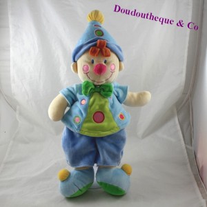 Peluche clown NICOTOY lutin garçon bleu rond rose 45 cm