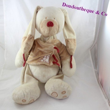 Grande peluche lapin NICOTOY Bastien veste marron bordeaux 48 cm