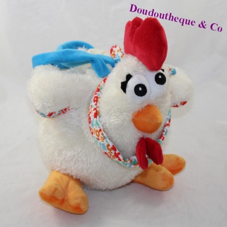 Peluche sac poule FIZZY blanc rouge 26 cm