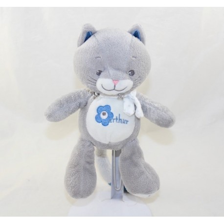 Doudou Arthur cat ARTHUR AND LOLA BEBISOL gray blue 23 cm