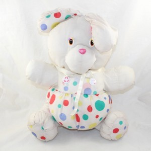 Conejo vintage estilo Puffalump en lona de paracaídas blanco multicolor lunares