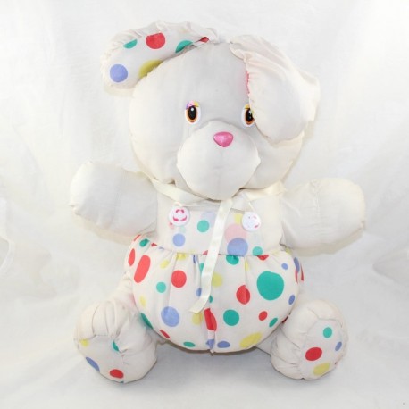 Conejo vintage estilo Puffalump en lona de paracaídas blanco multicolor lunares Conejo vintage estilo Puffalump en lona de paracaídas blanco multicolor lunares