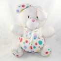 Puffalump-style vintage rabbit in white parachute canvas multicolor polka dots