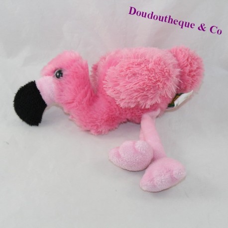 PINK flamingo with WILD REPUBLIC pink beak black long hair 24 cm