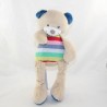 Peluche ours NICOTOY Woodstock gris ventre laine rayures 33 cm