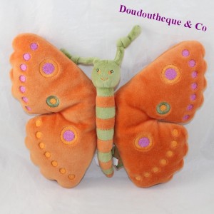 Doudou semi plat papillon MARESE orange vert 22 cm