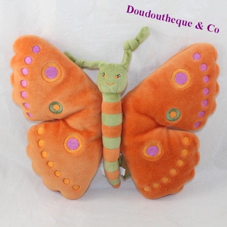 Doudou mariposa semiplana MARESE verde naranja 22 cm