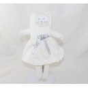 Doudou lapin PETIT BATEAU robe blanche gris argent 25 cm